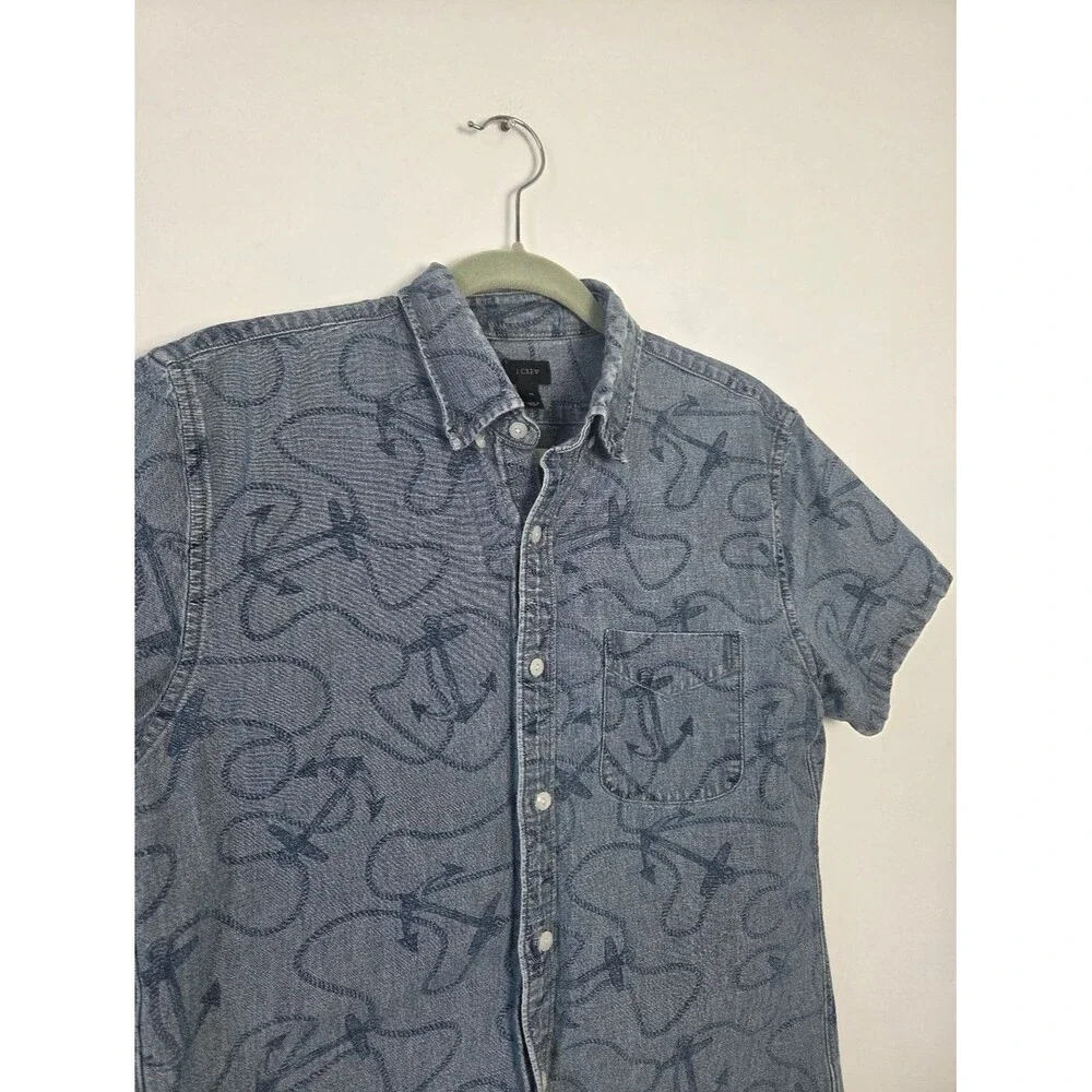 J.Crew Denim Chambray Button Front Shirt Nautical Coastal Preppy Yacht Men's M